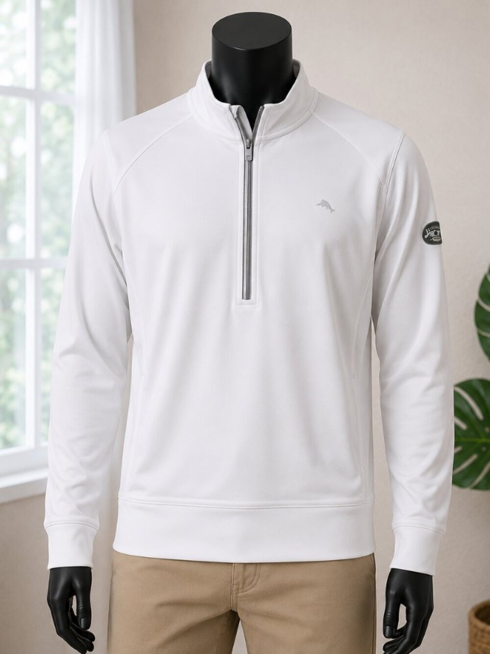 Tommy Bahama Men's sweatshirt‎ Ivory Quarter-Zip Sweater NY JETS SIZE XL/TG